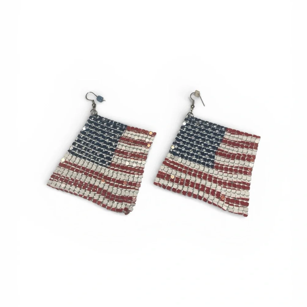 American Flag Mesh Dangle Earrings - Picture 2 of 8